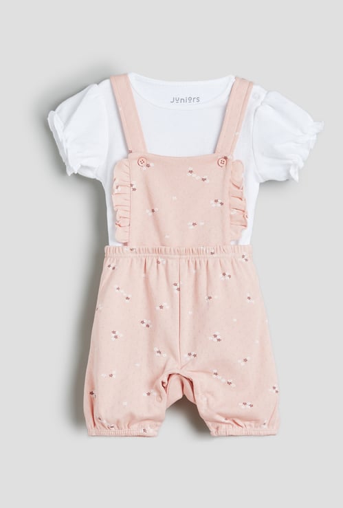 Juniors Printed Dungaree and T-shirt Set