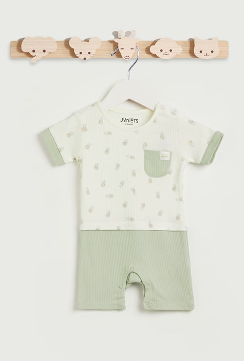 Juniors Printed Romper with Button Closure