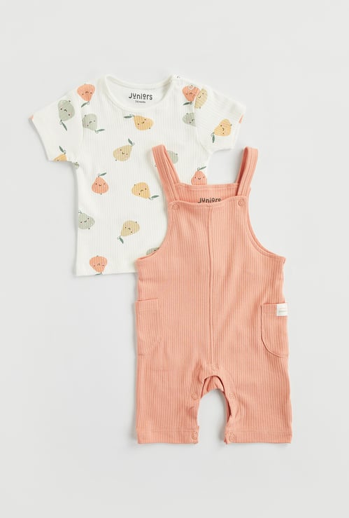 Juniors Printed T-shirt and Dungaree Set