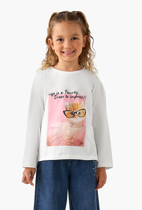 Juniors Cat Print T-shirt