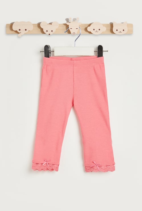 Juniors Ribbed Lace Hem Leggings
