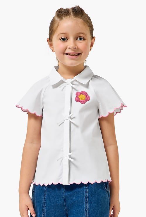 Juniors Embroidered Shirt with Bow Detail