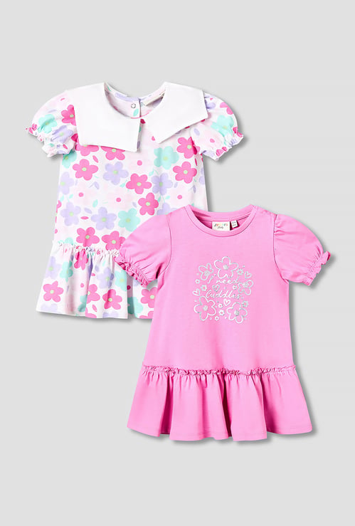 Juniors Floral Print Drop Waist Dresses - Pack of 2