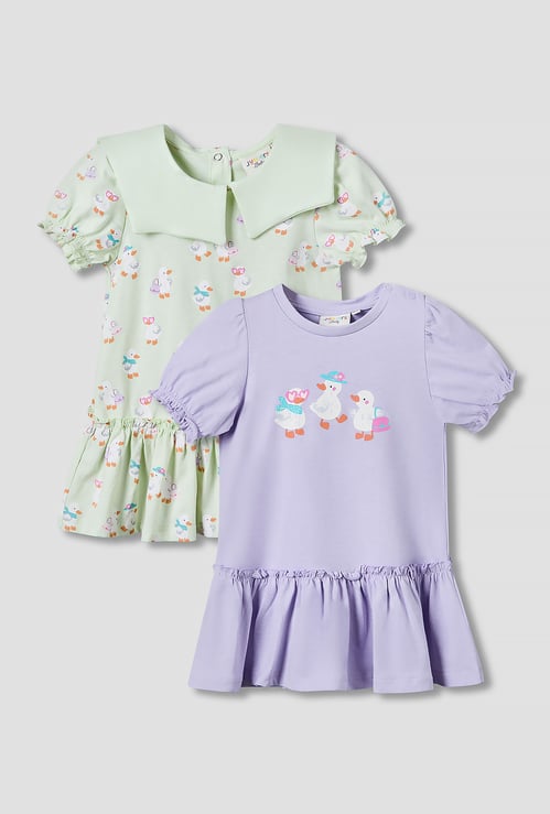 Juniors Duck Print Drop-Waist Dresses - Pack of 2