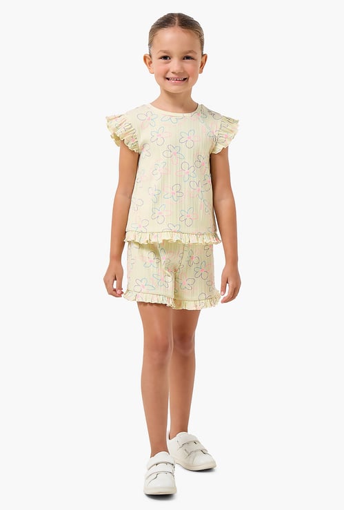 Juniors Floral Print T-shirt and Shorts Set