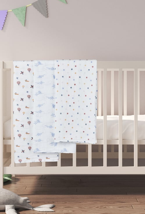 Juniors Printed Muslin Swaddle Blanket - Pack of 3