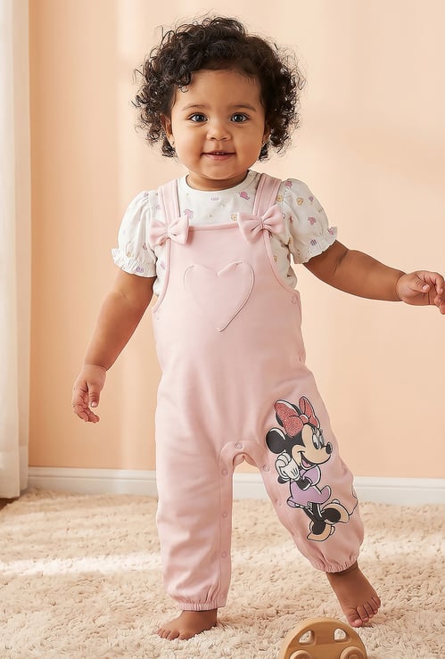 Juniors Minnie Mouse Print Dungaree and T-shirt Set