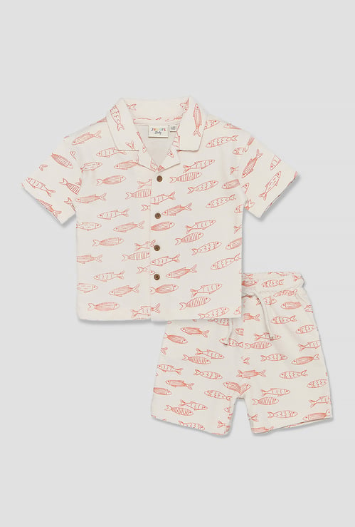 Juniors Fish Print Shirt and Shorts Set
