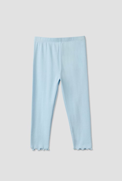 Juniors Ribbed Leggings with Lettuce Hem