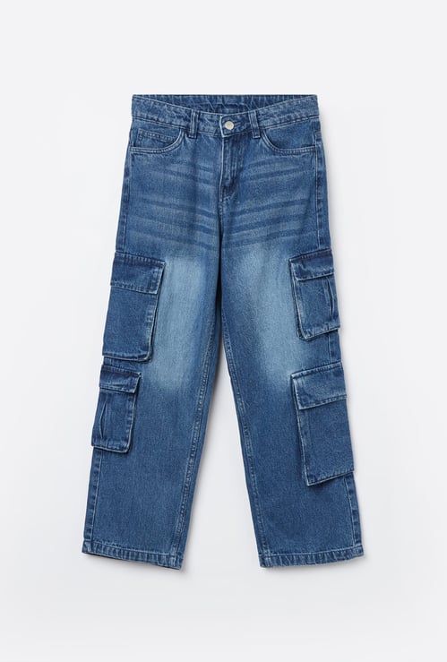FAME FOREVER Boys Washed Denim Cargos