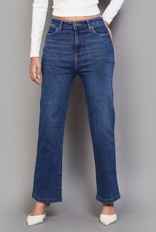 XPOSE Solid High-Rise Wide Leg Jeans