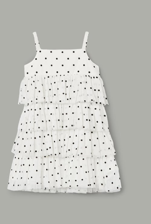 FAME FOREVER Girls Polka Print Layered Dress