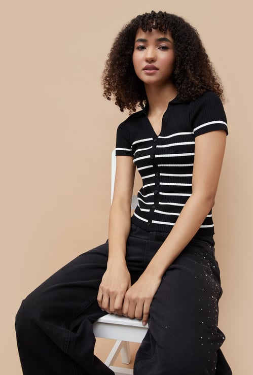 GINGER Striped Knit Top