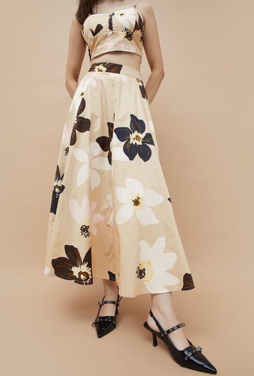 GINGER Floral Print Flared Maxi Skirt