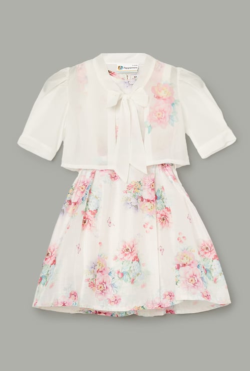 PEPPERMINT Girls Floral Print A-line Dress with Top