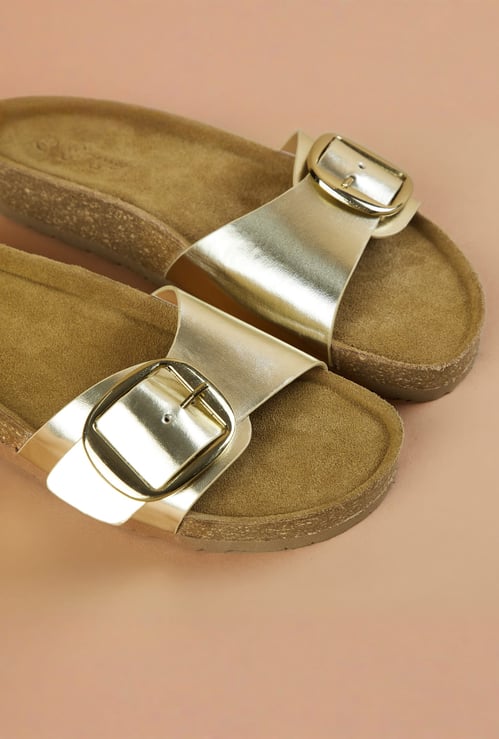 GINGER Metallic Buckle-Detailed Flats