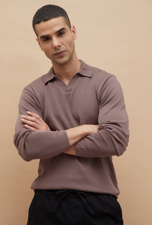 CODE Knitted Johnny Collar T-shirt