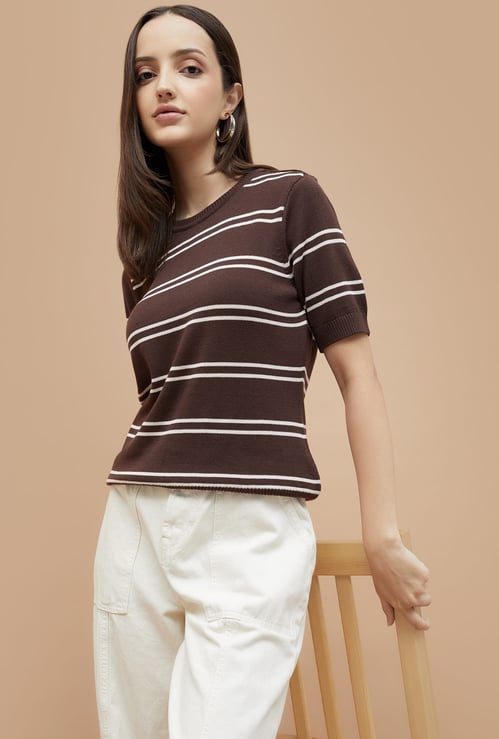 FAME FOREVER Striped Flat Knit Top
