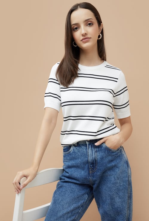 FAME FOREVER Striped Flat Knit Top