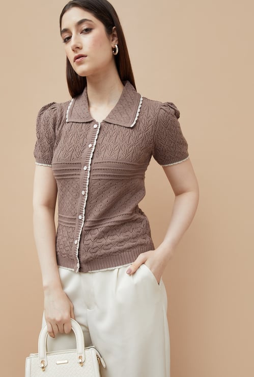 CODE Knitted Collared Top