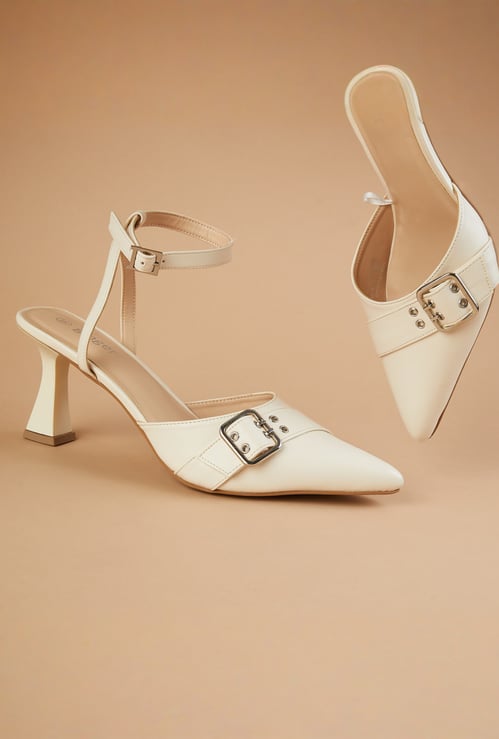 GINGER Buckle-Detailed Ankle Strap Spool Heels