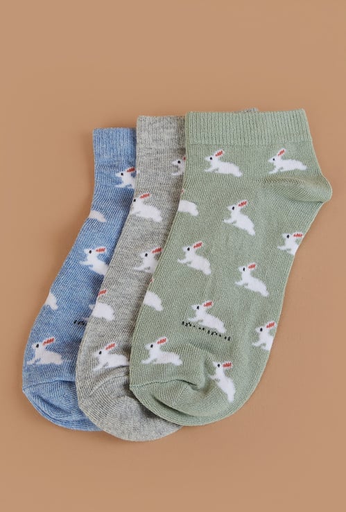 GINGER Rabbit Print Ankle Length Socks - Pack of 3