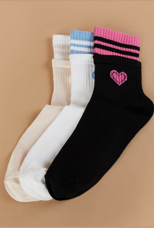 GINGER Striped Calf Length Socks - Pack of 3