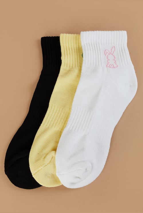 GINGER Bunny Knit Assorted Ankle Length Socks - Pack of 3
