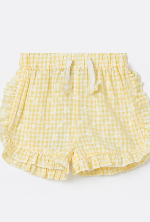 JUNIORS Girls Checked Shorts with Frill Trim