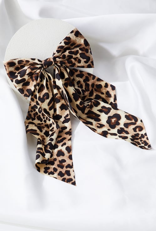 FAME FOREVER Printed Bow Accent Barrette Clip