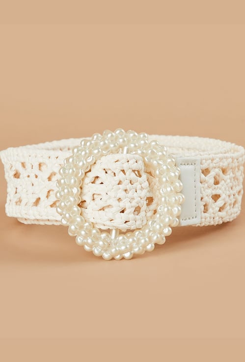 GINGER Woven Belt with Pearl Embellished Buckle