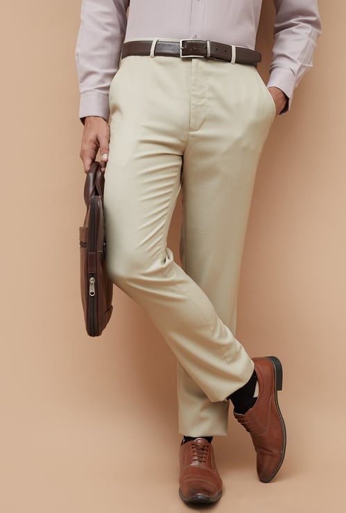 CODE Textured Regular Fit Formal Trousers