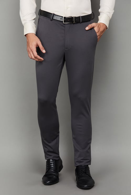 LOUIS PHILIPPE Solid Slim Tapered Formal Trousers