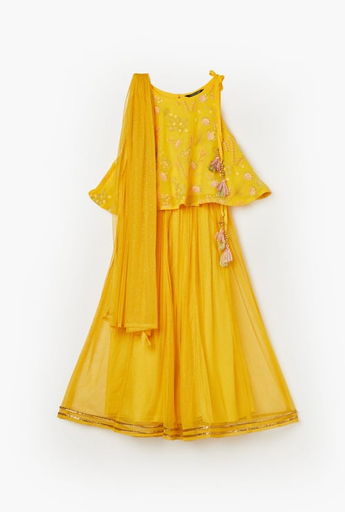 MELANGE Girls Embroidered Lehenga Set