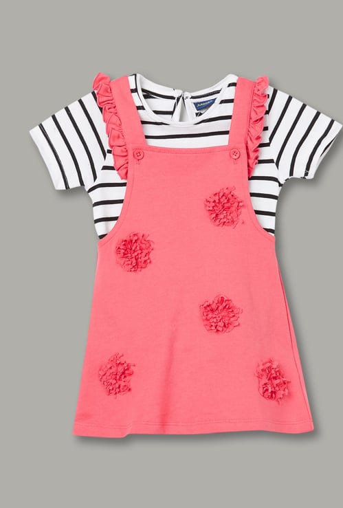 JUNIORS Girls Applique Pinafore Dress with T-shirt