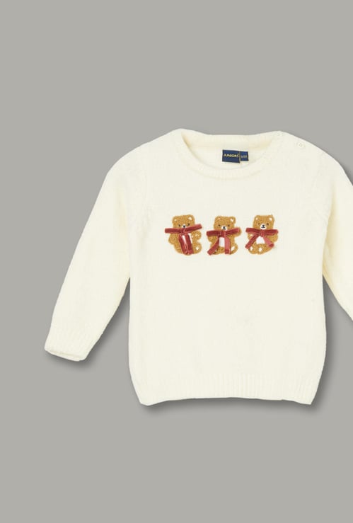 JUNIORS Girls Bear Applique Sweater