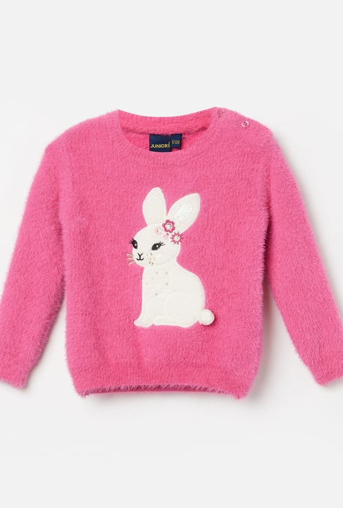 JUNIORS Girls Rabbit Applique Sweater