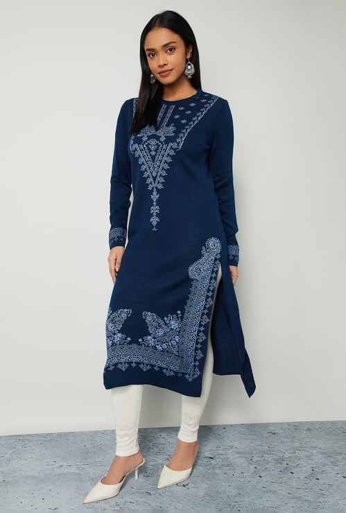 MELANGE Patterned Knit Winter Straight Kurta