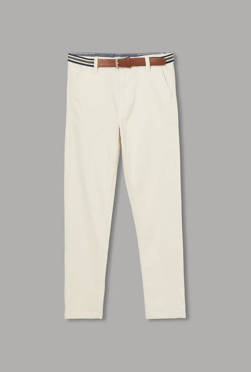 FAME FOREVER Boys Solid Slim Fit Trousers with Belt