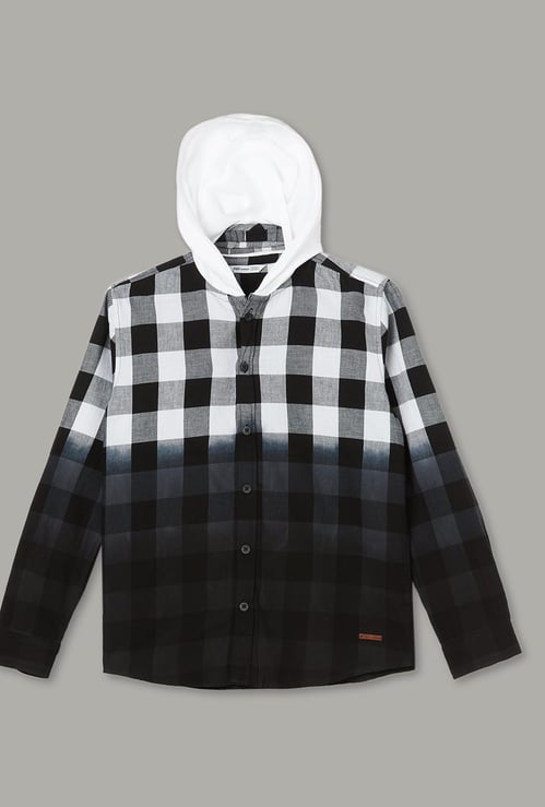 FAME FOREVER Boys Checked Hooded Shirt