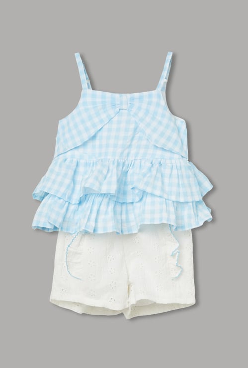 JUNIORS Girls Checked Top with Shorts