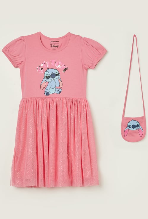 FAME FOREVER Girls Stitch Tulle Dress with Bag