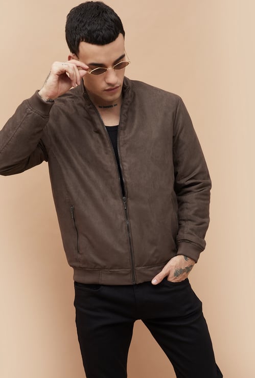 DENIMIZE Faux Suede Padded Bomber Jacket