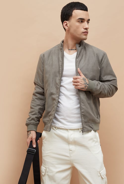DENIMIZE Faux Suede Padded Bomber Jacket