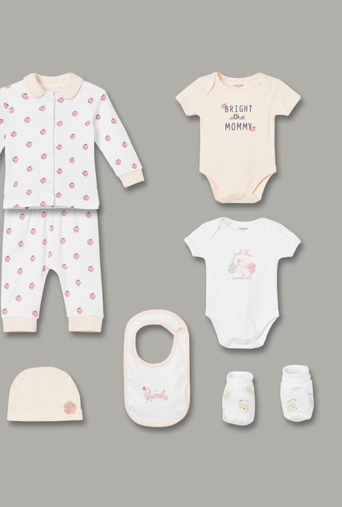 JUNIOR BABY Girls Strawberry Print Gift Set - Pack of 7