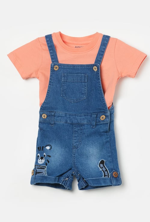 JUNIORS Boys Cat Denim Dungaree with T-shirt