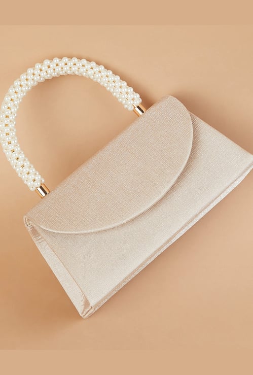 CODE Solid Box Clutch with Embellished Handle