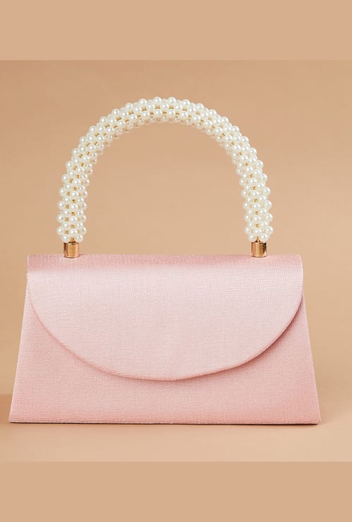 CODE Solid Box Clutch with Embellished Handle