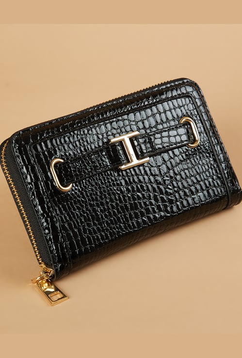 GINGER Croc Embossed Zip-Around Wallet