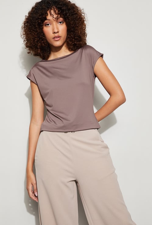 CODE Boat Neck Cap Sleeves Top